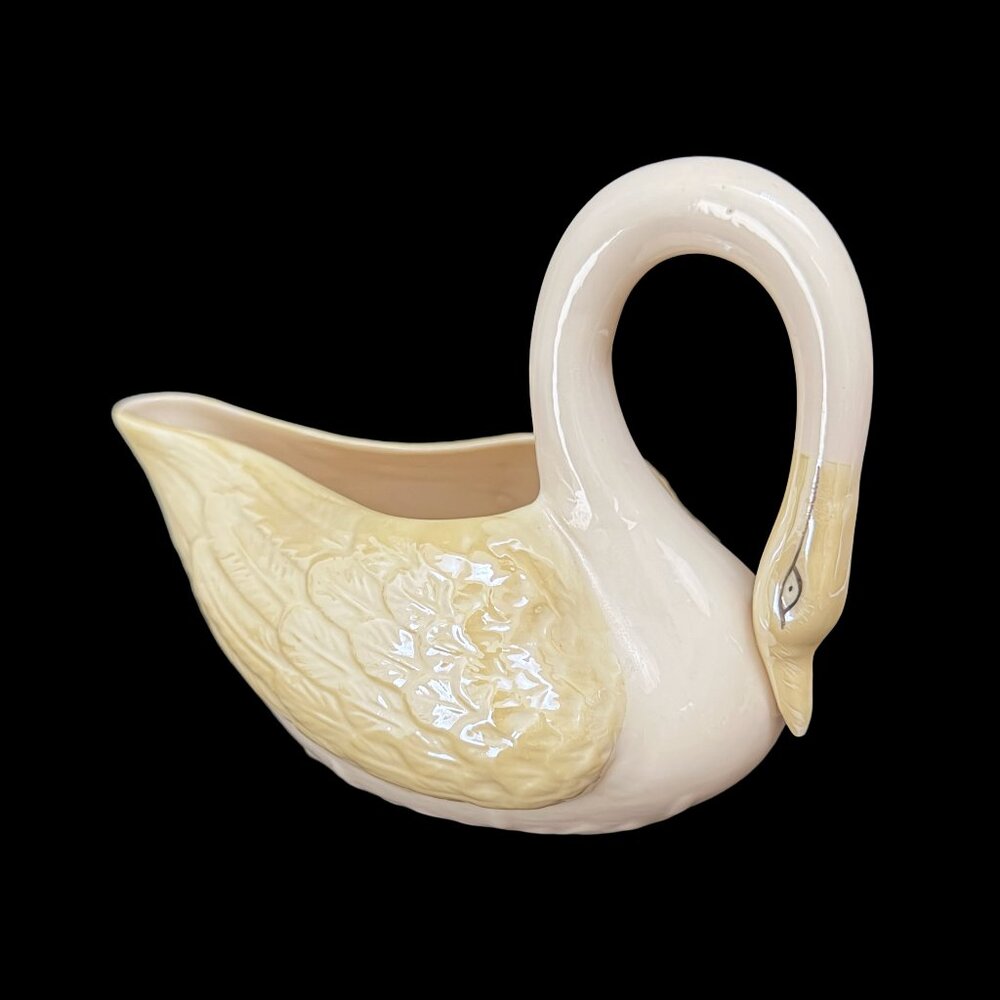 Vintage Belleek Ireland Swan Dish with Yellow Luster Finish